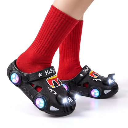 Par de zuecos infantiles Pielumi con ruedas luminosas y cuatro faros LED desmontables